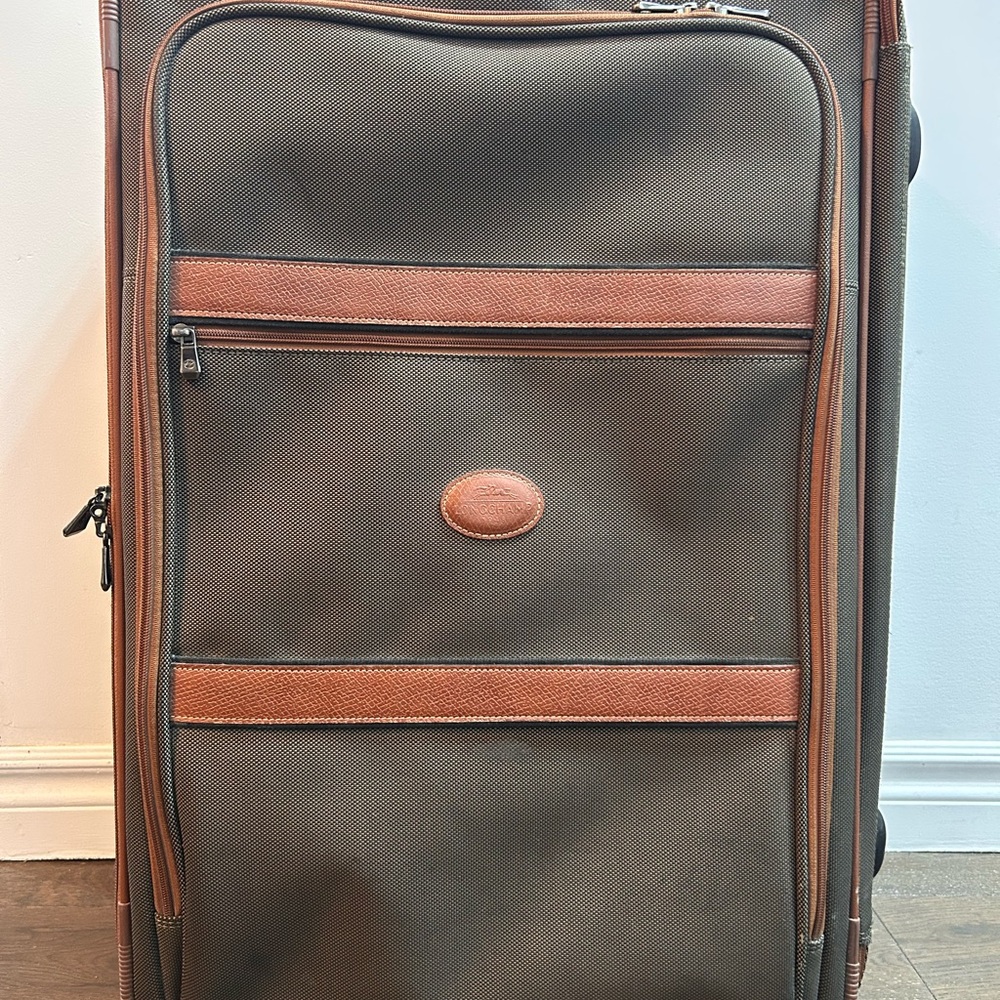 LONGCHAMP Suitcase Boxford Large 26” 2 Wheel Canvas Brown & Tan Leather Trim